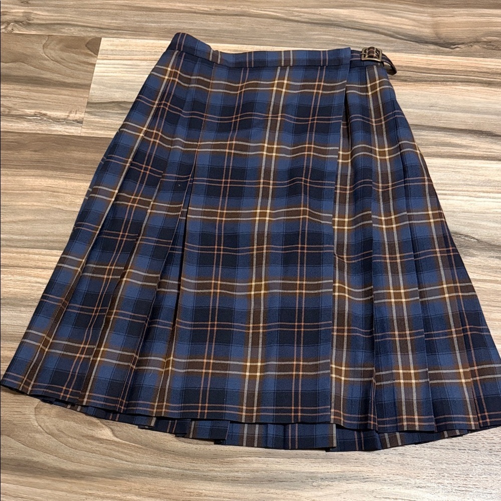 Talbots Vintage Pleated Wool Skirt Women’s Sz. 6 Plaid Brown Blue Knee Length